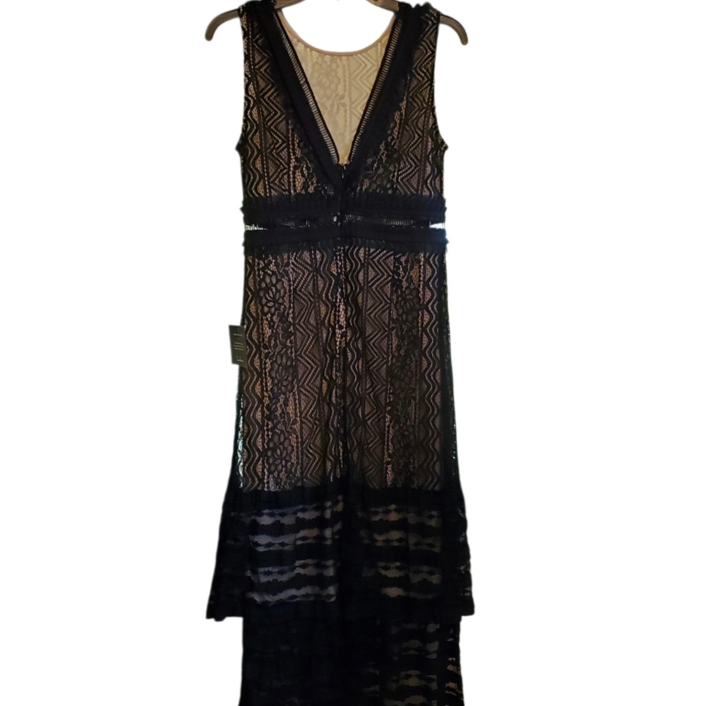 Lulu's Black and Tan Tiered Maxi Slip Dress
